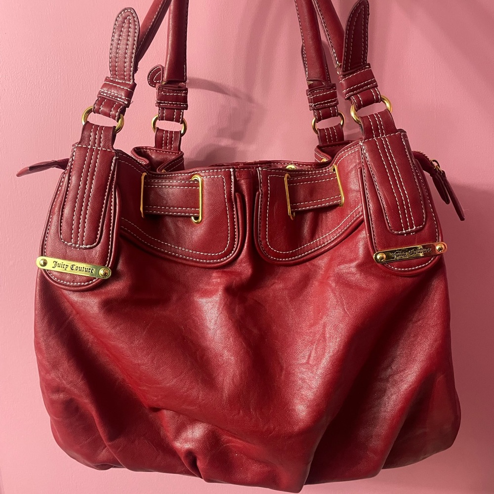 Vintage 2000s Juicy Couture Red Leather Tote Handbag